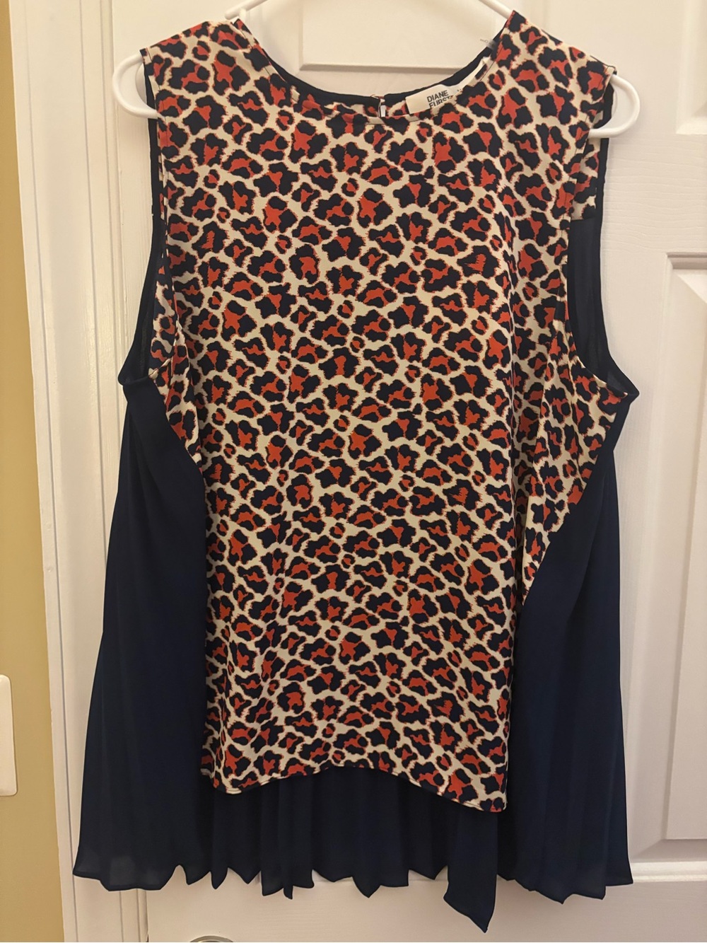 Diane Von Furstenberg Orange, Navy and Cream Leopard Print Blouse